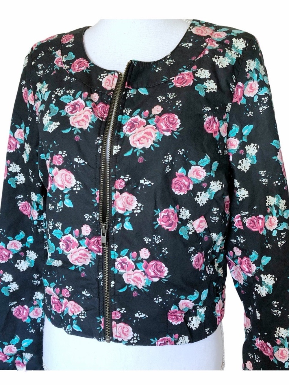 Divided by H&M Light Floral Long Sleeve Bomber Jacket Size 10 - Picture 2 of 6